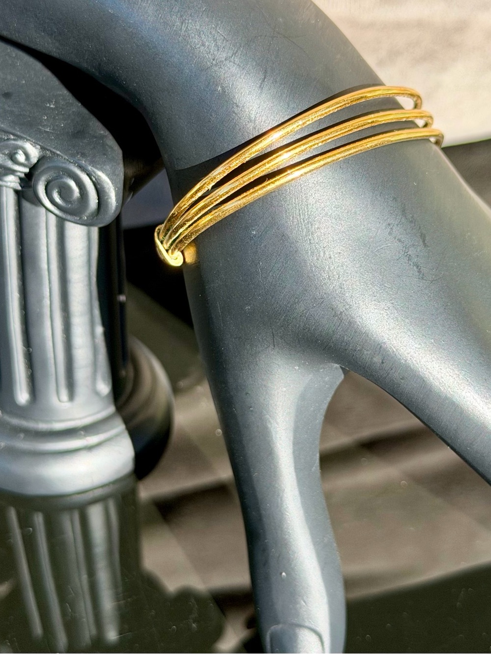 Vintage Crown Trifari Gold Triple Wire Cuff Bracelet